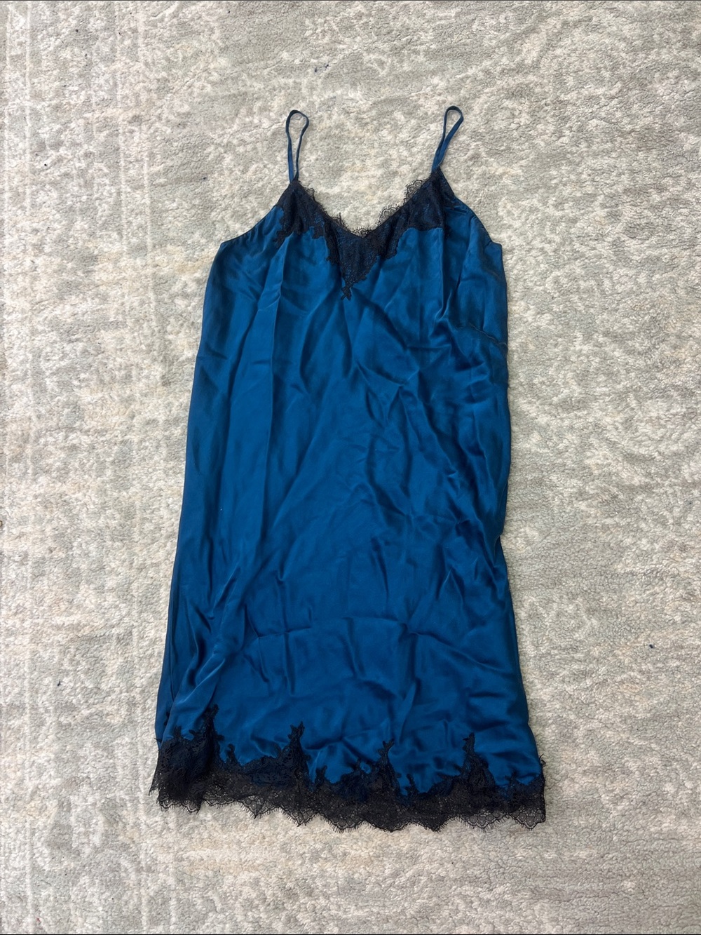 Blue Lace-Trim Satin Slip Dress - Women Intimates